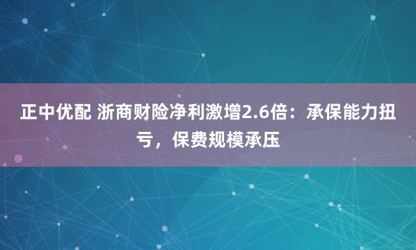 正中优配 浙商财险净利激增2.6倍：承保能力扭亏，保费规模承压