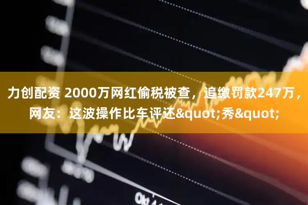 力创配资 2000万网红偷税被查，追缴罚款247万，网友：这波操作比车评还"秀"